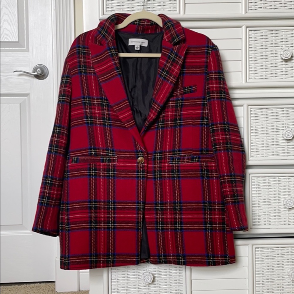 Something Navy Red Plaid Blazer